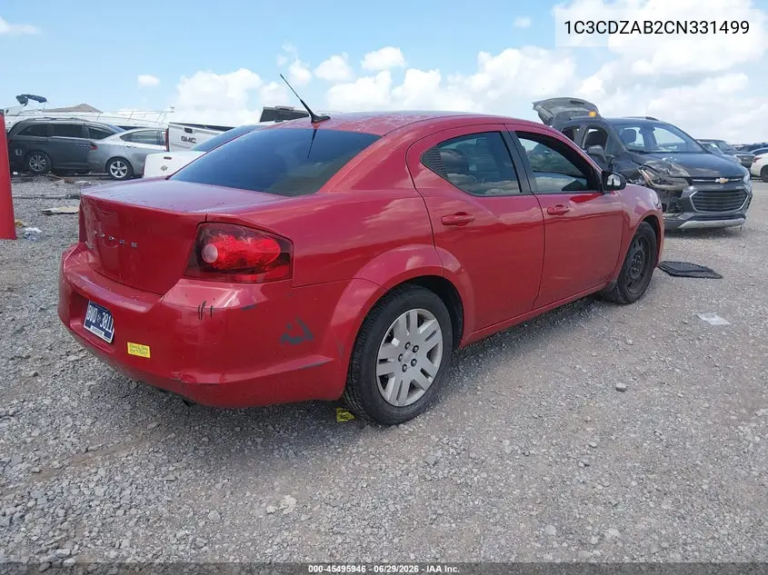 2012 Dodge Avenger Se VIN: 1C3CDZAB2CN331499 Lot: 45495946