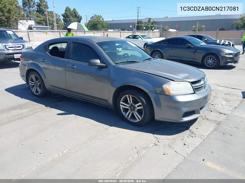 2012 Dodge Avenger Se VIN: 1C3CDZAB0CN217081 Lot: 45526363