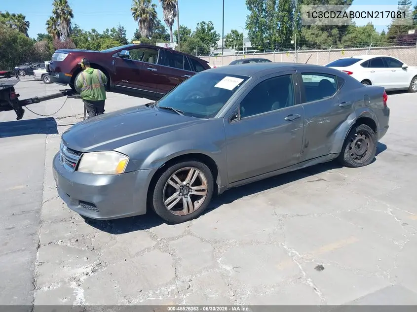 2012 Dodge Avenger Se VIN: 1C3CDZAB0CN217081 Lot: 45526363