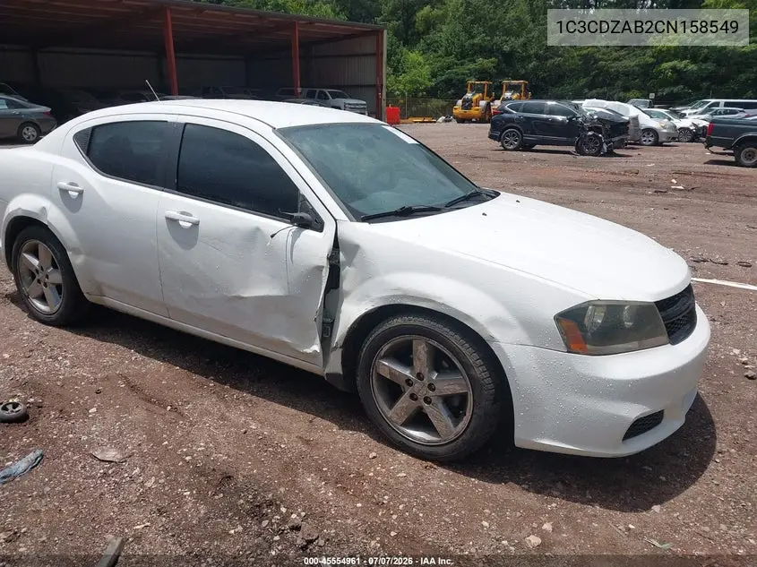 2012 Dodge Avenger Se VIN: 1C3CDZAB2CN158549 Lot: 45554961