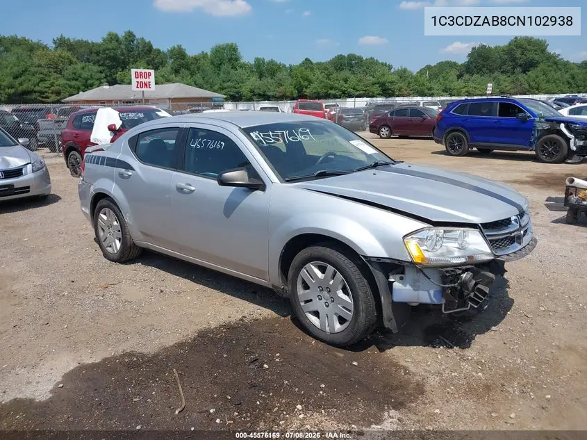 2012 Dodge Avenger Se VIN: 1C3CDZAB8CN102938 Lot: 45576169