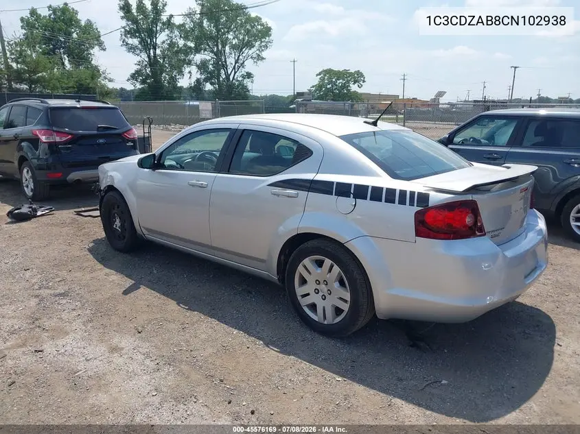 2012 Dodge Avenger Se VIN: 1C3CDZAB8CN102938 Lot: 45576169