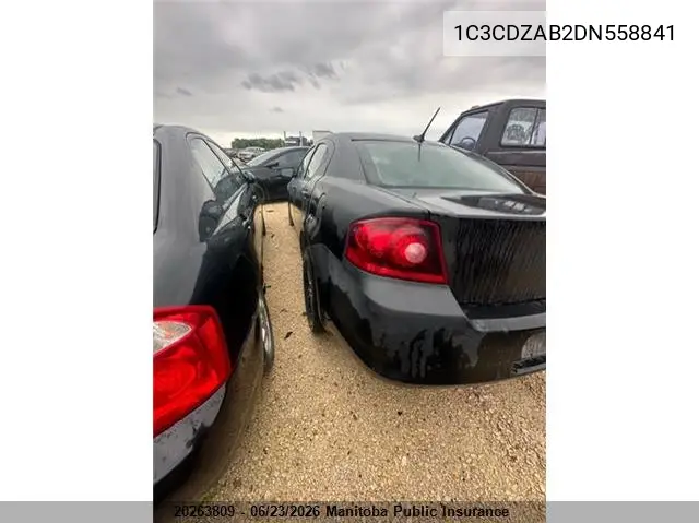 2013 Dodge Avenger Se VIN: 1C3CDZAB2DN558841 Lot: 20263809