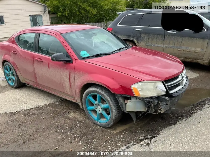 2013 Dodge Avenger Se VIN: 1C3CDZAB2DN587143 Lot: 30094647