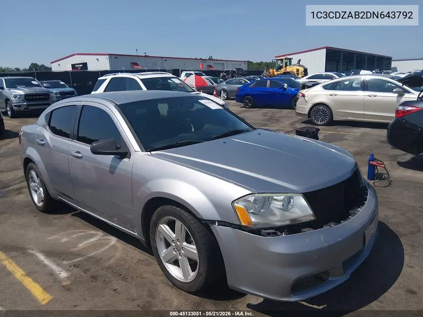 2013 Dodge Avenger Se VIN: 1C3CDZAB2DN643792 Lot: 45133051