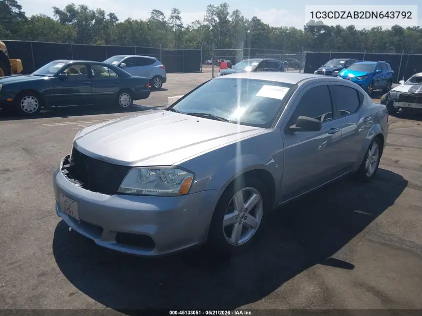 2013 Dodge Avenger Se VIN: 1C3CDZAB2DN643792 Lot: 45133051
