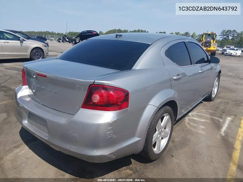 2013 Dodge Avenger Se VIN: 1C3CDZAB2DN643792 Lot: 45133051