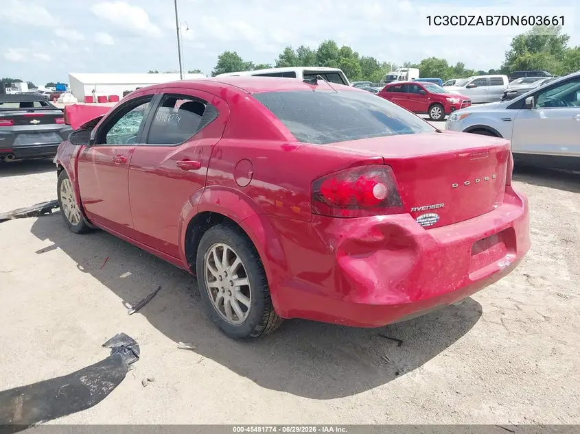 2013 Dodge Avenger Se VIN: 1C3CDZAB7DN603661 Lot: 45481774