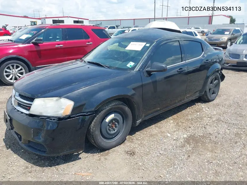 2013 Dodge Avenger Se VIN: 1C3CDZAB3DN534113 Lot: 45517260