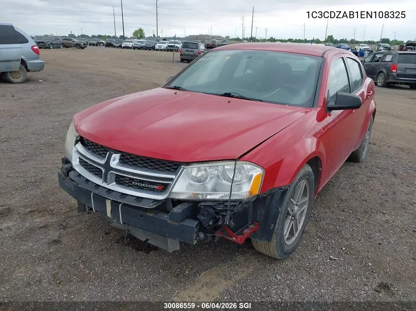 2014 Dodge Avenger Se VIN: 1C3CDZAB1EN108325 Lot: 30086559