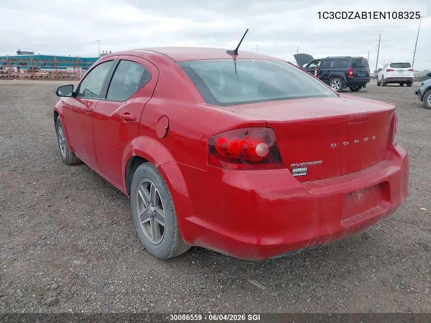 2014 Dodge Avenger Se VIN: 1C3CDZAB1EN108325 Lot: 30086559