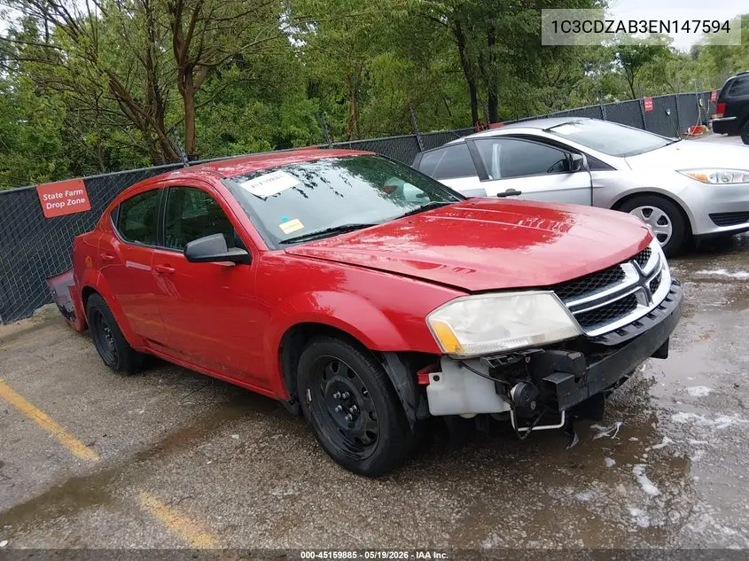 2014 Dodge Avenger Se VIN: 1C3CDZAB3EN147594 Lot: 45159885
