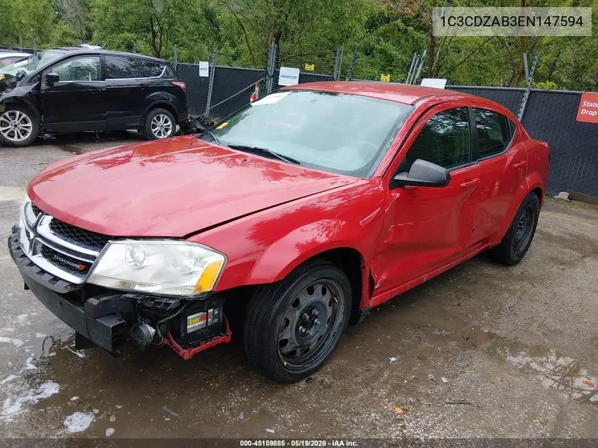 2014 Dodge Avenger Se VIN: 1C3CDZAB3EN147594 Lot: 45159885