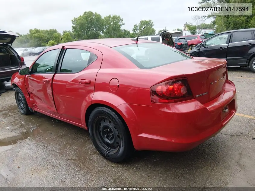 2014 Dodge Avenger Se VIN: 1C3CDZAB3EN147594 Lot: 45159885