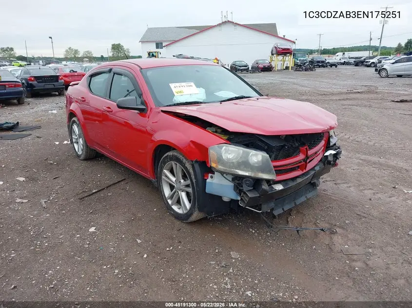 2014 Dodge Avenger Se VIN: 1C3CDZAB3EN175251 Lot: 45191300
