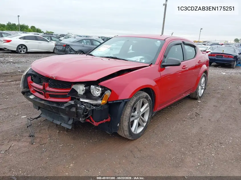 2014 Dodge Avenger Se VIN: 1C3CDZAB3EN175251 Lot: 45191300