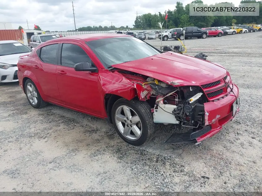 2014 Dodge Avenger Se VIN: 1C3CDZAB7EN220322 Lot: 45217442