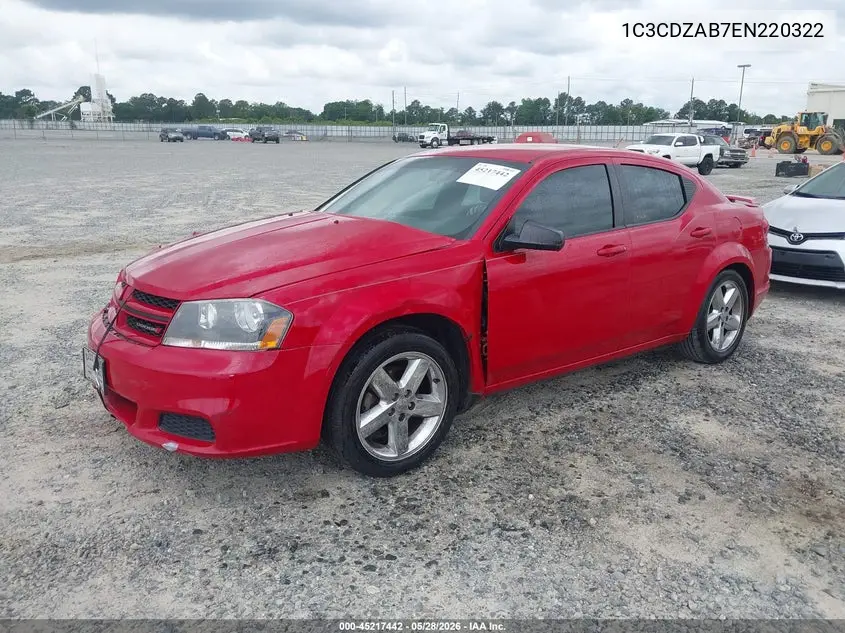 2014 Dodge Avenger Se VIN: 1C3CDZAB7EN220322 Lot: 45217442