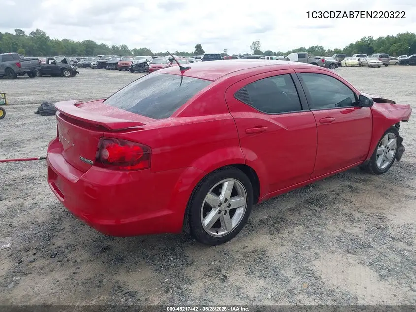 2014 Dodge Avenger Se VIN: 1C3CDZAB7EN220322 Lot: 45217442