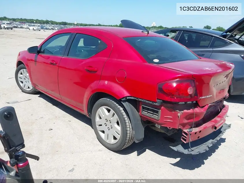 2014 Dodge Avenger Se VIN: 1C3CDZAB6EN201602 Lot: 45253897