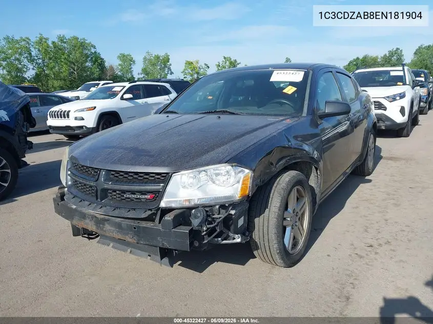 2014 Dodge Avenger Se VIN: 1C3CDZAB8EN181904 Lot: 45322427