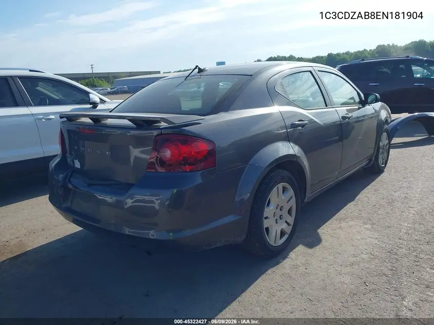 2014 Dodge Avenger Se VIN: 1C3CDZAB8EN181904 Lot: 45322427