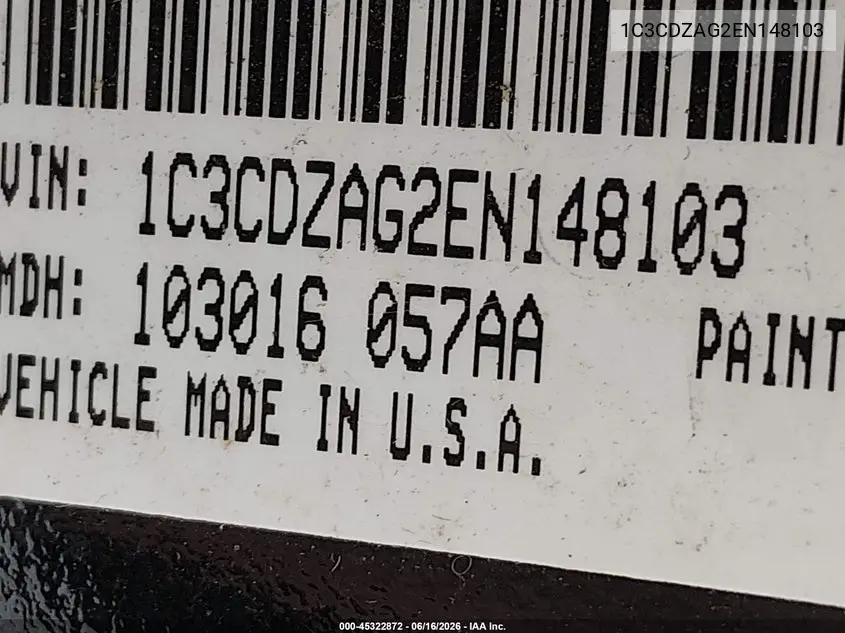 2014 Dodge Avenger Se VIN: 1C3CDZAG2EN148103 Lot: 45322872