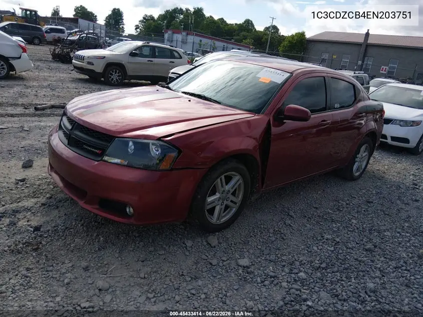 2014 Dodge Avenger Sxt VIN: 1C3CDZCB4EN203751 Lot: 45433414