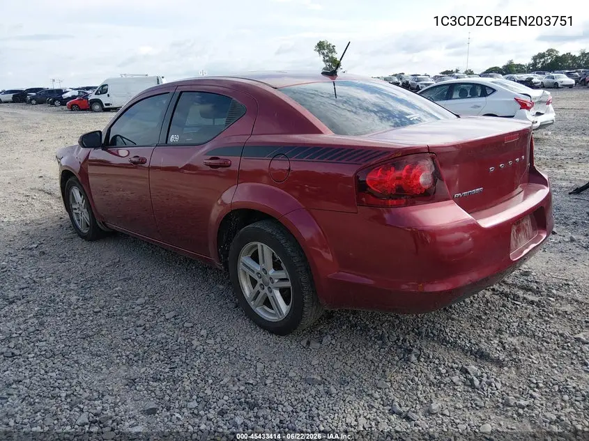2014 Dodge Avenger Sxt VIN: 1C3CDZCB4EN203751 Lot: 45433414