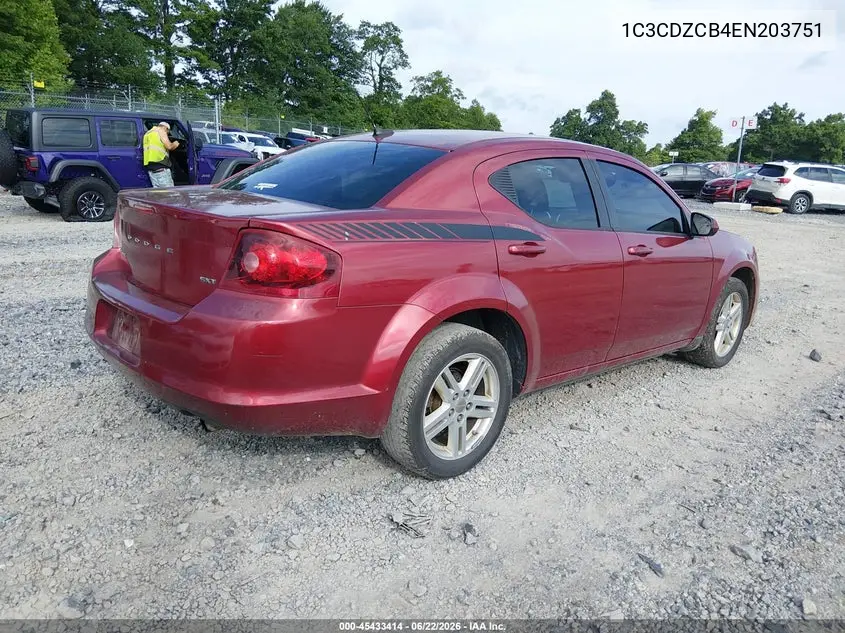 2014 Dodge Avenger Sxt VIN: 1C3CDZCB4EN203751 Lot: 45433414