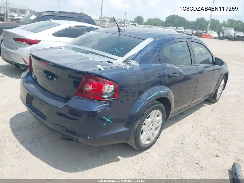2014 Dodge Avenger Se VIN: 1C3CDZAB4EN117259 Lot: 45589445