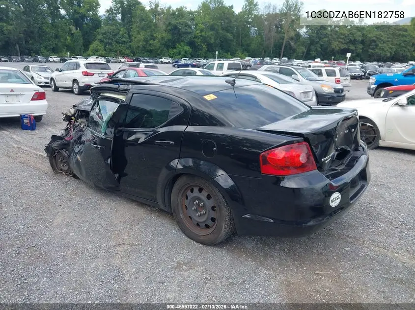 2014 Dodge Avenger Se VIN: 1C3CDZAB6EN182758 Lot: 45597022