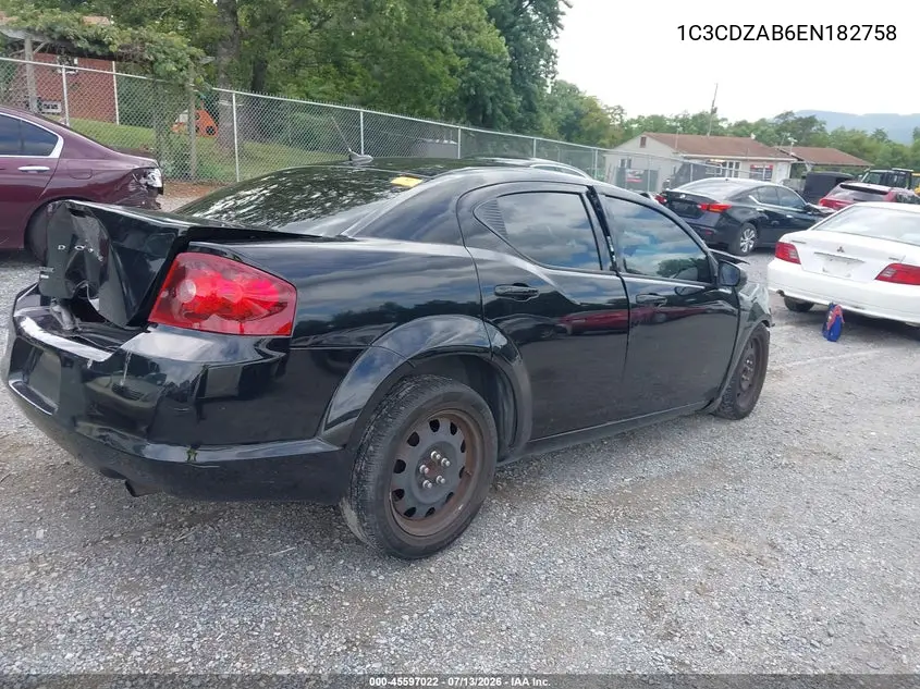 2014 Dodge Avenger Se VIN: 1C3CDZAB6EN182758 Lot: 45597022