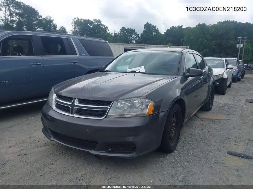 2014 Dodge Avenger Se VIN: 1C3CDZAG0EN218200 Lot: 45626466
