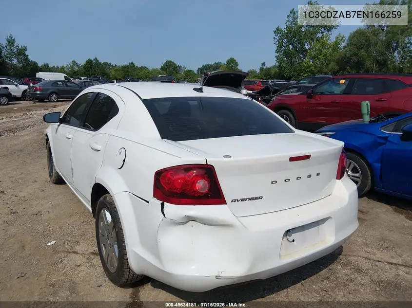 2014 Dodge Avenger Se VIN: 1C3CDZAB7EN166259 Lot: 45634181