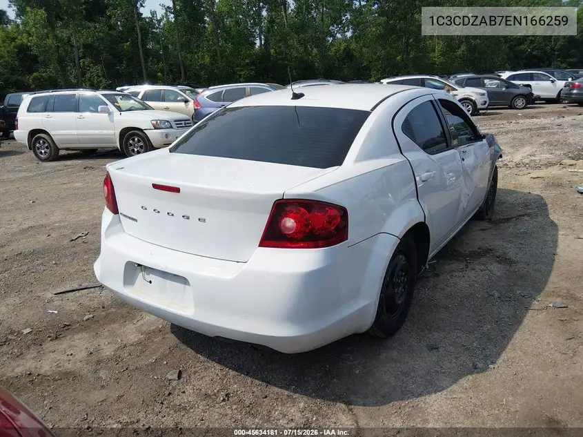 2014 Dodge Avenger Se VIN: 1C3CDZAB7EN166259 Lot: 45634181
