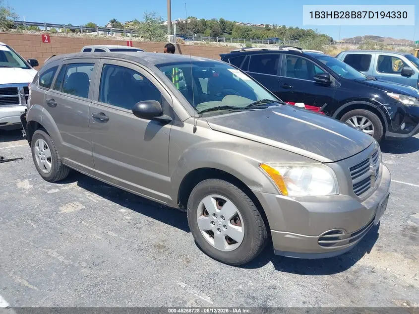 2007 Dodge Caliber VIN: 1B3HB28B87D194330 Lot: 45268728