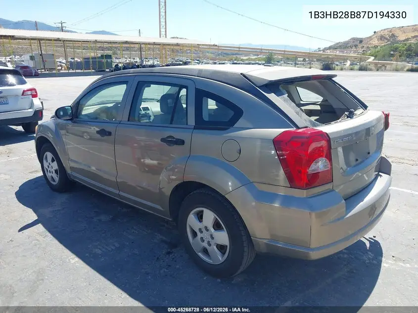 2007 Dodge Caliber VIN: 1B3HB28B87D194330 Lot: 45268728