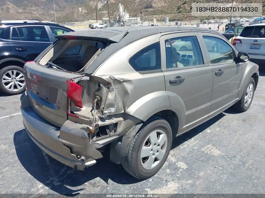 2007 Dodge Caliber VIN: 1B3HB28B87D194330 Lot: 45268728