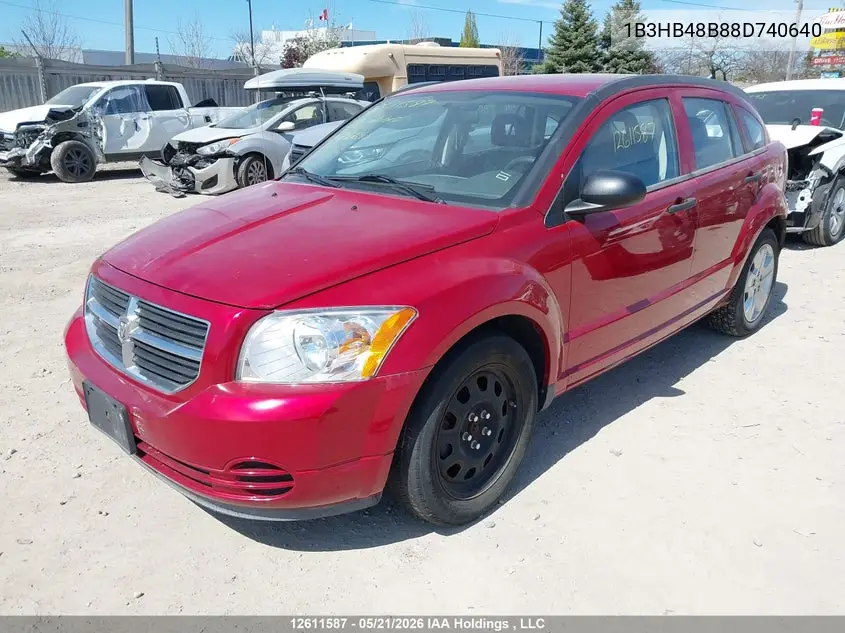 2008 Dodge Caliber Sxt VIN: 1B3HB48B88D740640 Lot: 12611587
