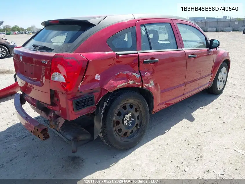 2008 Dodge Caliber Sxt VIN: 1B3HB48B88D740640 Lot: 12611587
