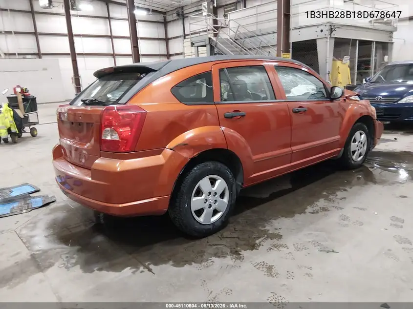 2008 Dodge Caliber Se VIN: 1B3HB28B18D678647 Lot: 45110804