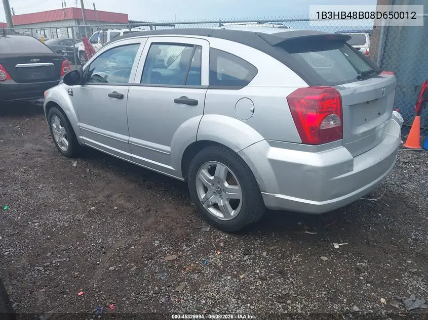 2008 Dodge Caliber Sxt VIN: 1B3HB48B08D650012 Lot: 45329994