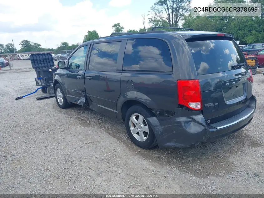 2012 Dodge Grand Caravan Sxt VIN: 2C4RDGCG6CR378699 Lot: 45580397