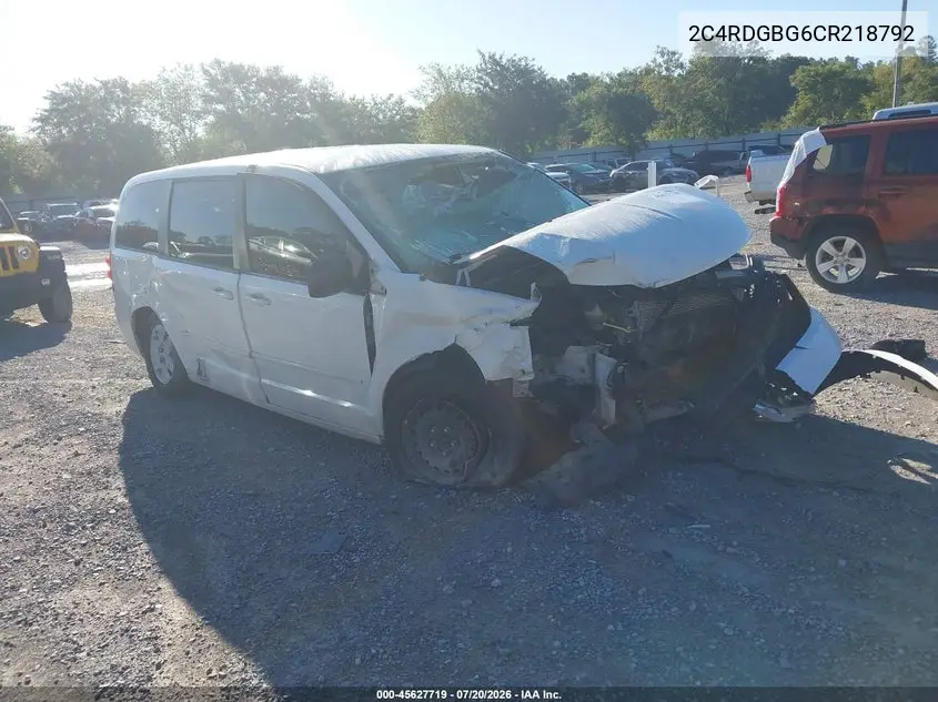 2012 Dodge Grand Caravan Se/Avp VIN: 2C4RDGBG6CR218792 Lot: 45627719