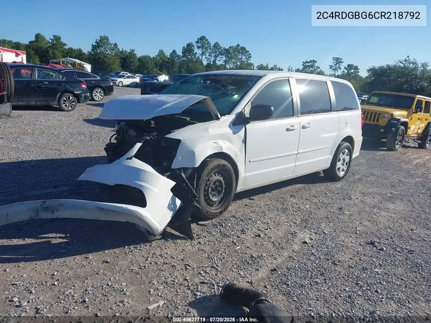 2012 Dodge Grand Caravan Se/Avp VIN: 2C4RDGBG6CR218792 Lot: 45627719