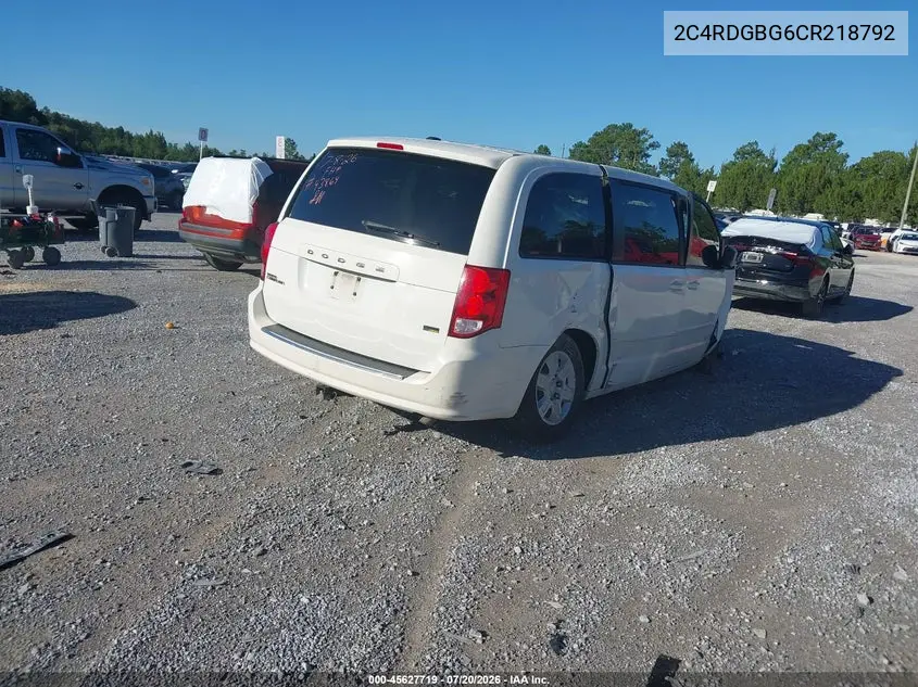 2012 Dodge Grand Caravan Se/Avp VIN: 2C4RDGBG6CR218792 Lot: 45627719