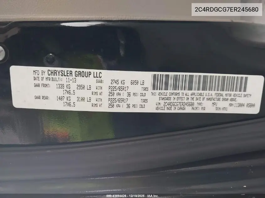 2C4RDGCG7ER245680 2014 Dodge Grand Caravan Sxt