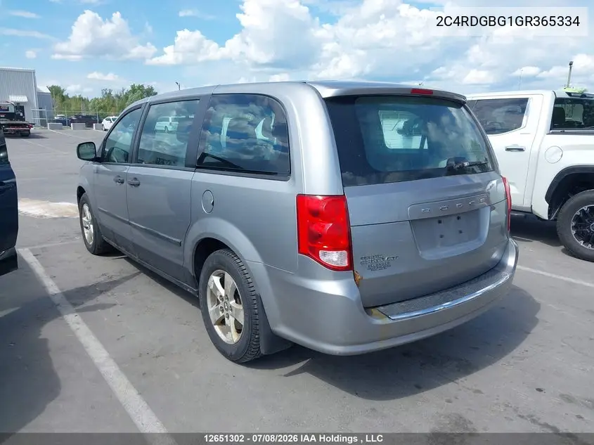 2016 Dodge Grand Caravan VIN: 2C4RDGBG1GR365334 Lot: 12651302