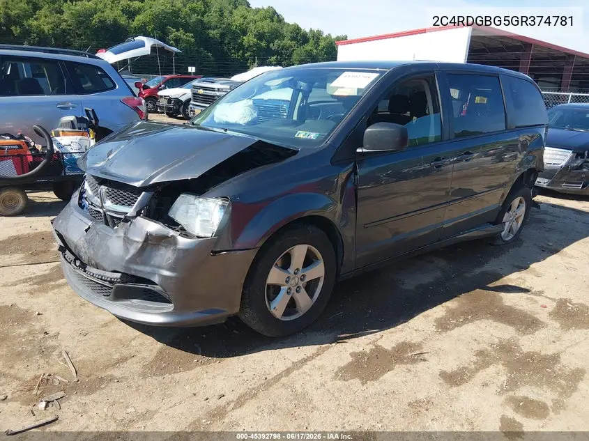 2016 Dodge Grand Caravan Se VIN: 2C4RDGBG5GR374781 Lot: 45392798